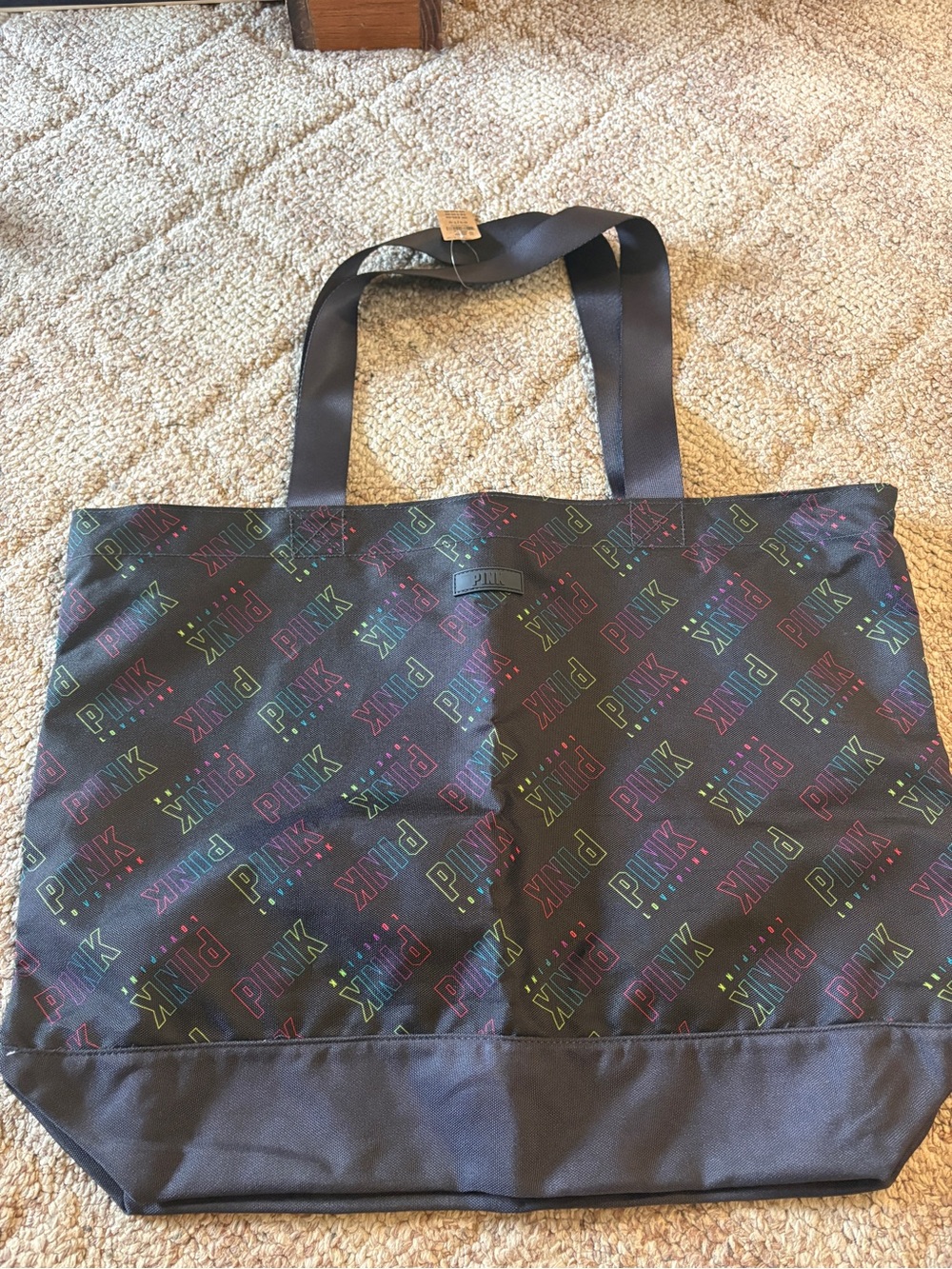 PINK Victoria's Secret Black Tote with Multicolor Logo Print